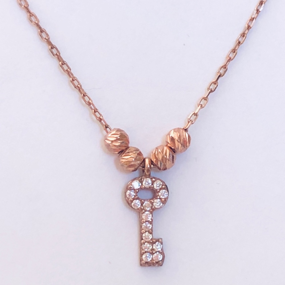 Key necklace 14k rose gold plated over 925 silver cz stone